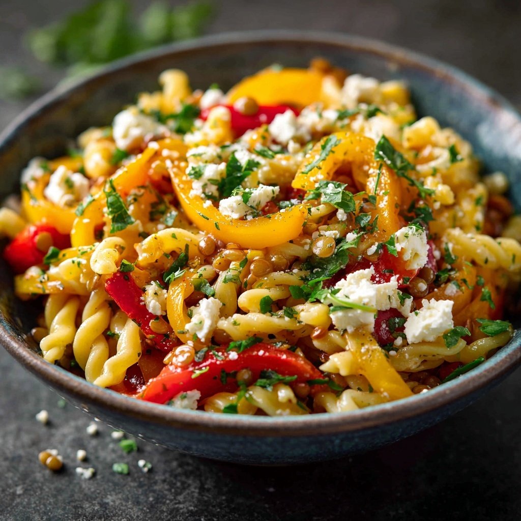 Mediterraner Nudelsalat Mit Linsen