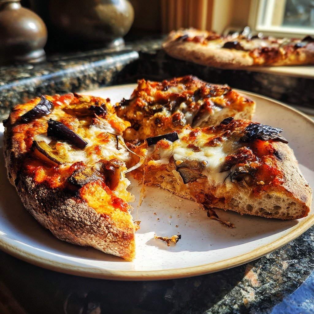 Pizza mit Aubergine und Mozzarella