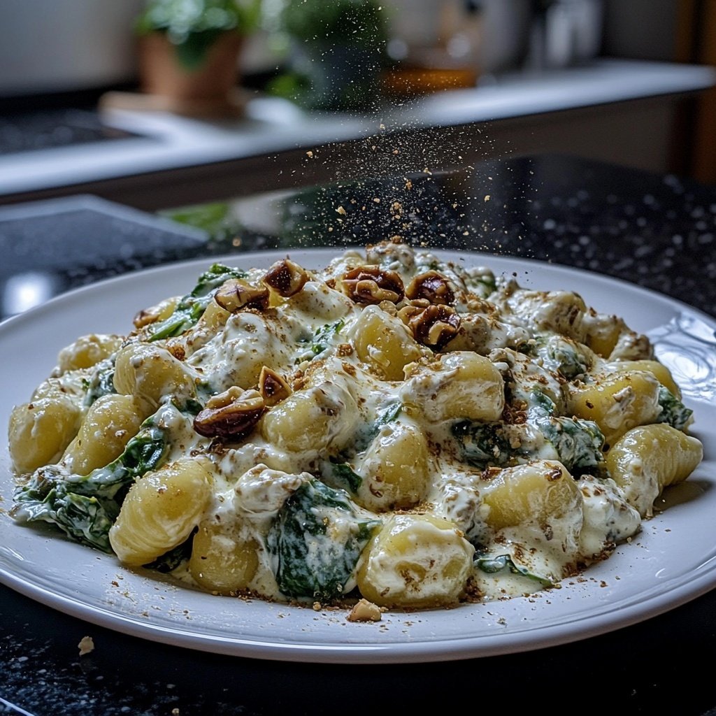 Grünkohl vegetarisch mit Gnocchi, Mascarpone, Gorgonzola und Walnüssen