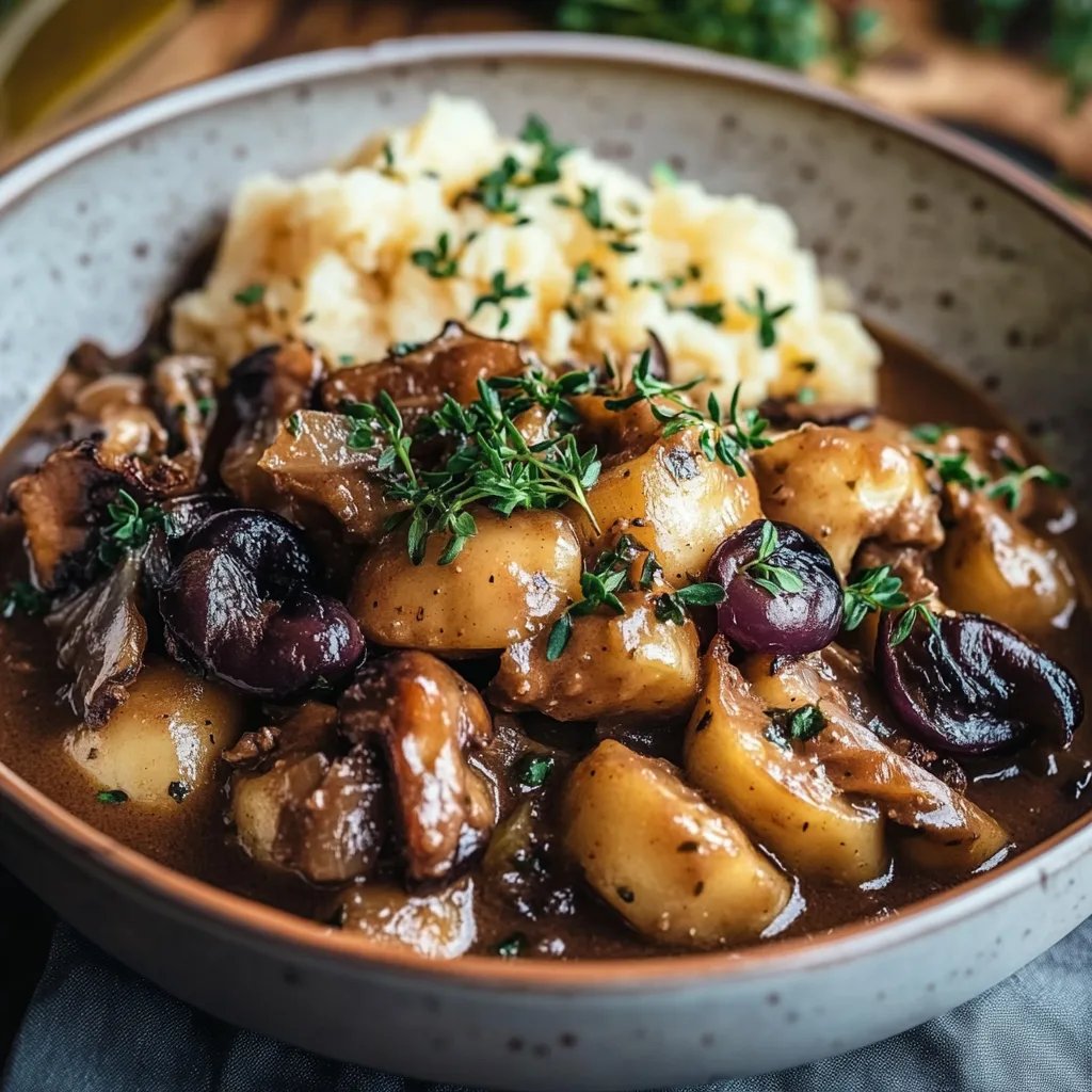 Herzhaftes Pilz-Maronen Ragout mit Ofenknödeln und Rotkraut