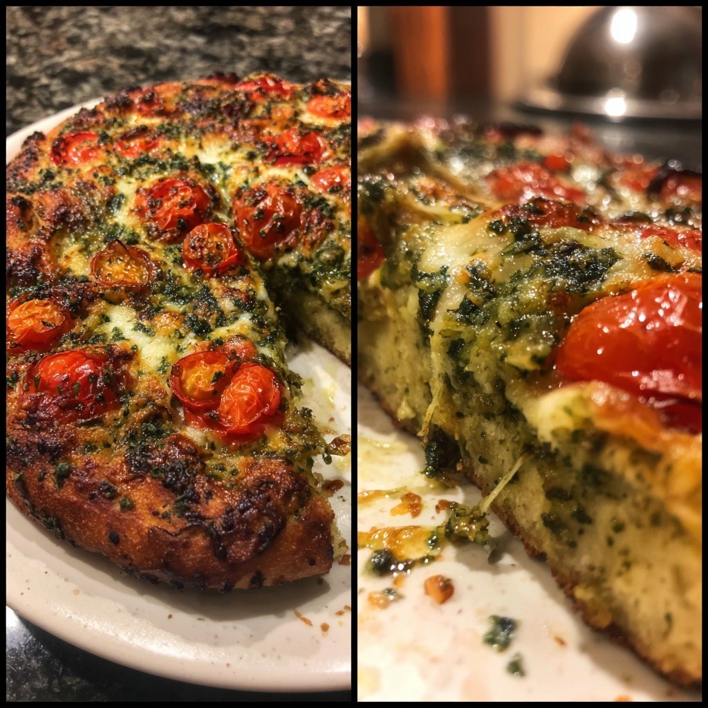 Pizza mit Pesto und Kirschtomaten