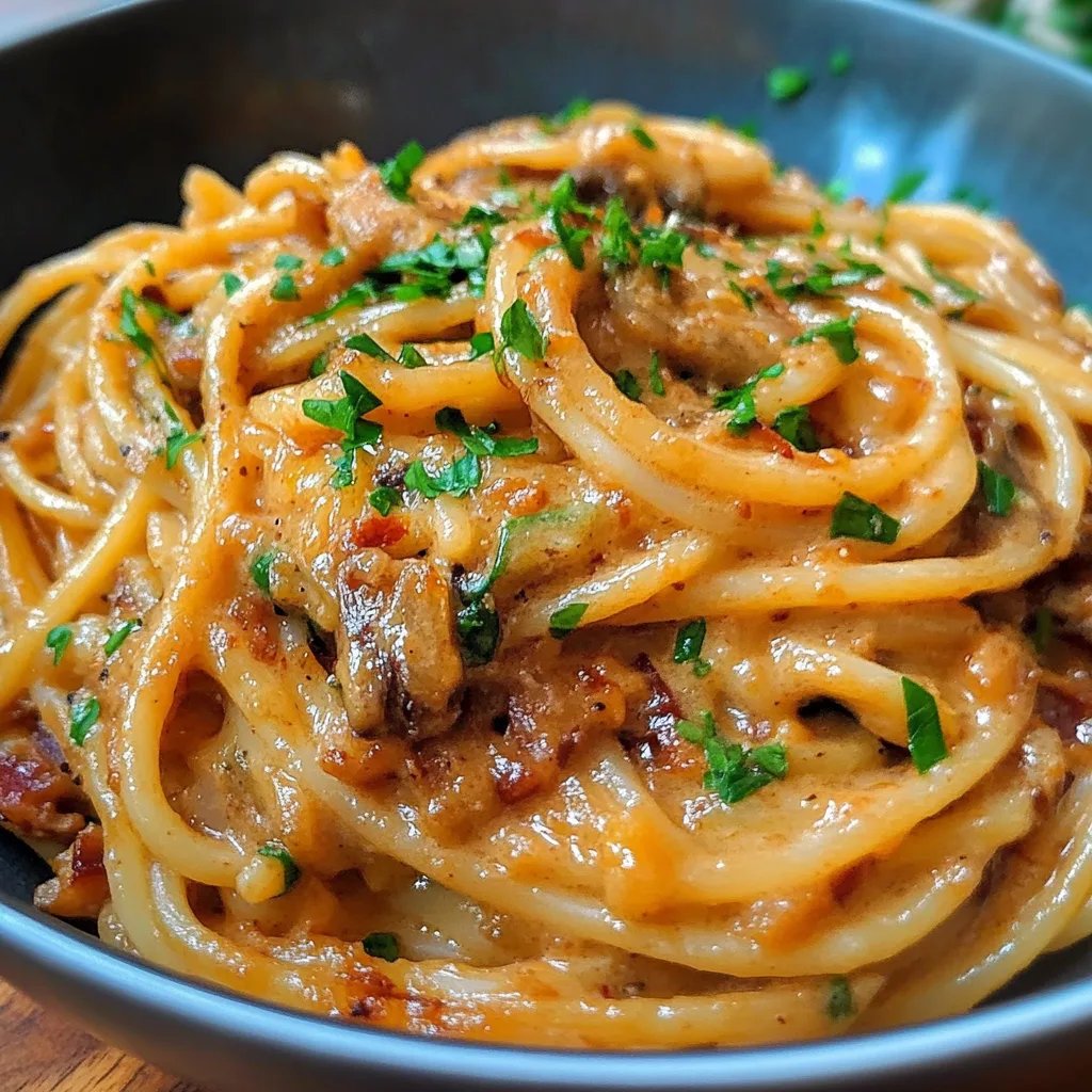 Cremige Vegane Pasta mit Karamellisierten Zwiebeln
